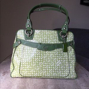 Coach Penelope Op Art Green/White Satchel Handbag
